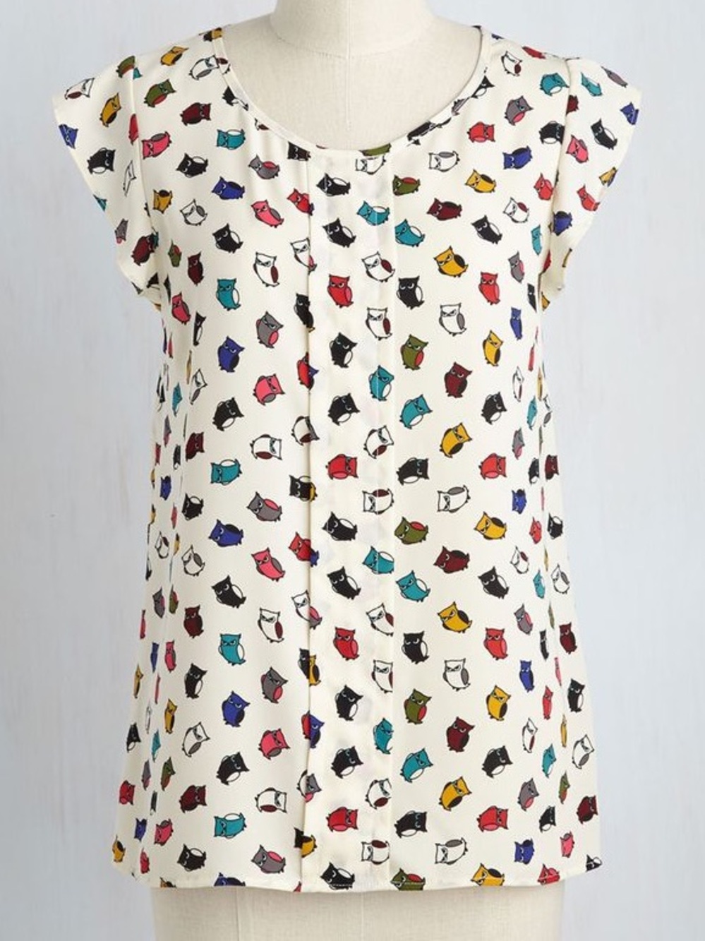 Women’s Cream Owl Print Cap Sleeve sleeveless Top small poema